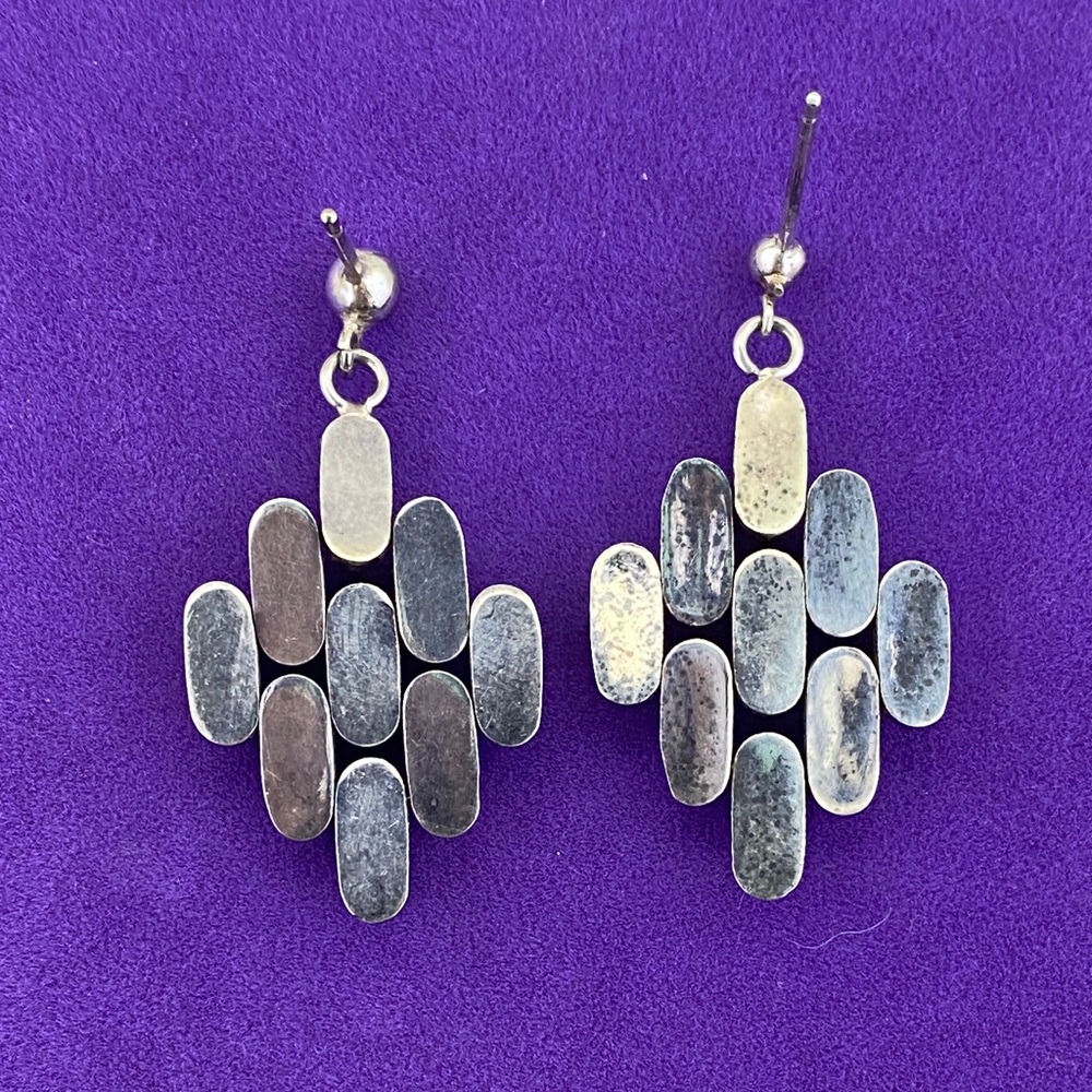 💛 Vintage Sterling Silver Bead Diamond Drop Earrings | Artisanal - Picture 3 of 6